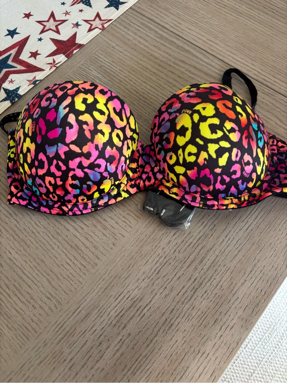 Neon Leopard Print Push-Up Bra - Multicolor